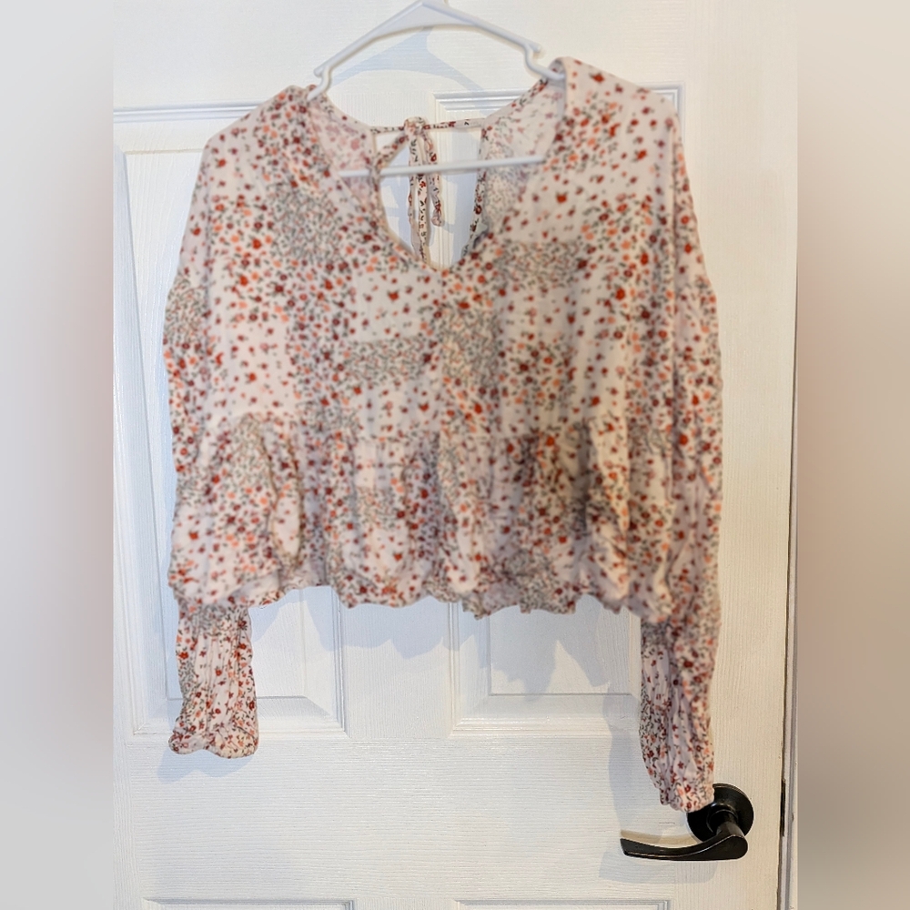 Women's Floral Tie-Back Boho Romantic Whimsigoth  Cream with Reds & Pinks Floral